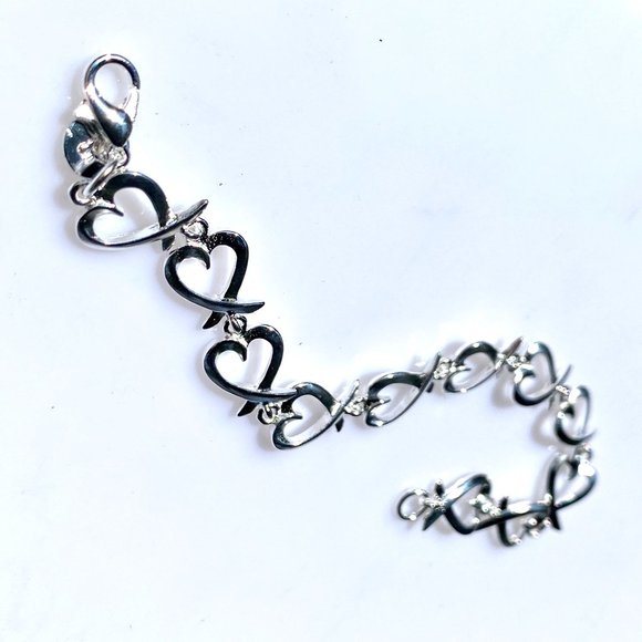 Jewelry - Sterling Silver 925 Stamped Heart Link Bracelet